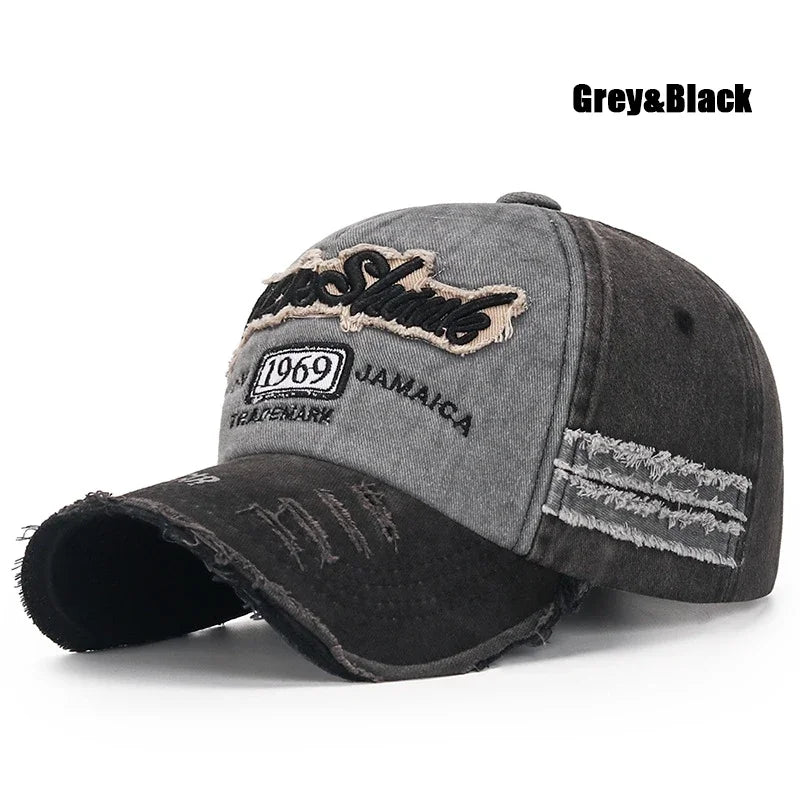 Scratched Brushed Patch Letter Embroidery Distressed Adjustable Cotton Hard Top Baseball Cap Sun Hat Trucker Caps Dad Hats