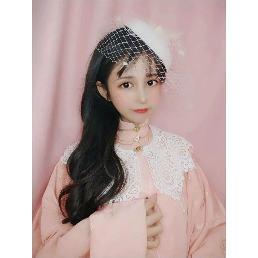 New Elegant Bridal Headwear Vintage Mesh Wedding Veil Hat Temperament Pearl Flower Fascinators Hat For Women