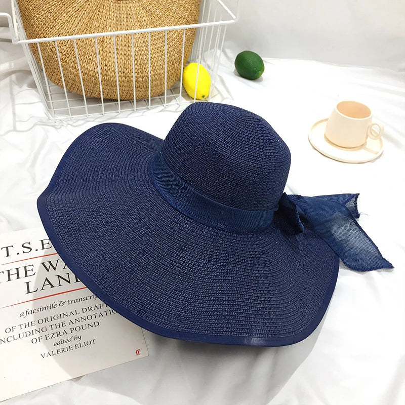 Women Summer Beach Travel Straw Hat Korean Seaside Big Hat Brim Sunblock Sunshade Holiday Foldable Fashion Big Cool Hat