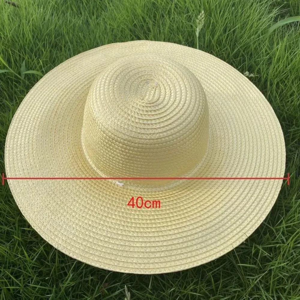 Simple Wide Brim Straw Hats Large With Windproof Rope UV Protection Cap Fishing Caps Farm