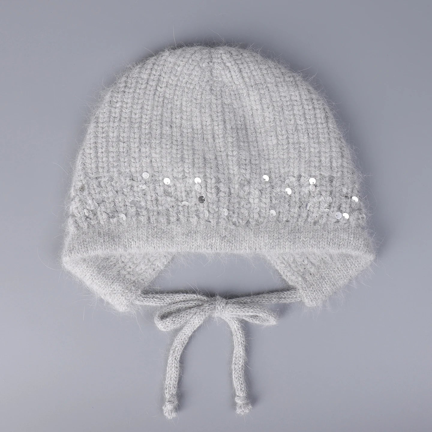 Sequined Knitted Rabbit Fur Blended Split Design Woolen Bomber Cap Women Winter Warmth Outdoor Protection Ear Knitted Beanie Cap