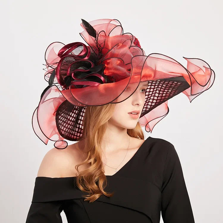 New Arrival Women's Summer Sun Hat, Wide Brim Organza Mesh Lurex Flower, Thin Beach Sun Hat