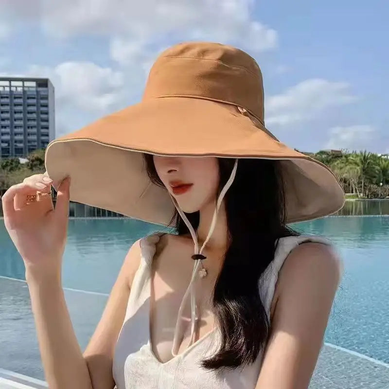 1Pc Doublesided Largebrim Hat Perfect for Summer Beach Style Outdoor Commuting Vacation Sun Protection Fashionable and Versatile