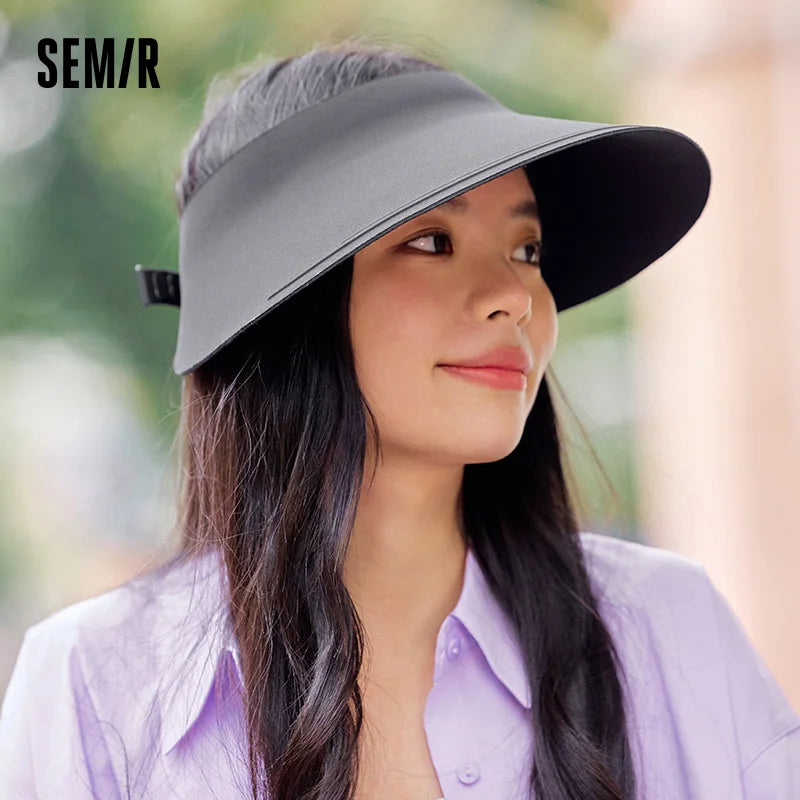 Semir Sun Hat Women Black Adjustable Foldable Seamless Wide Brim Visor 2025 Summer UV Protection Face Slimming Cap
