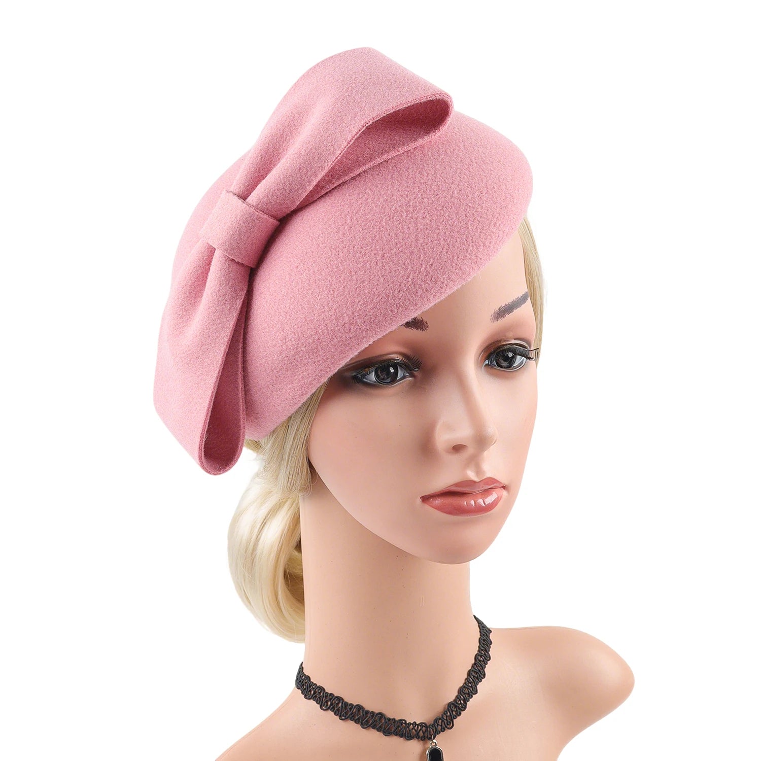 Women's British Retro Floral Wool Beret Fashion Accessory Trendy Banquet Hat Flight Attendant Style