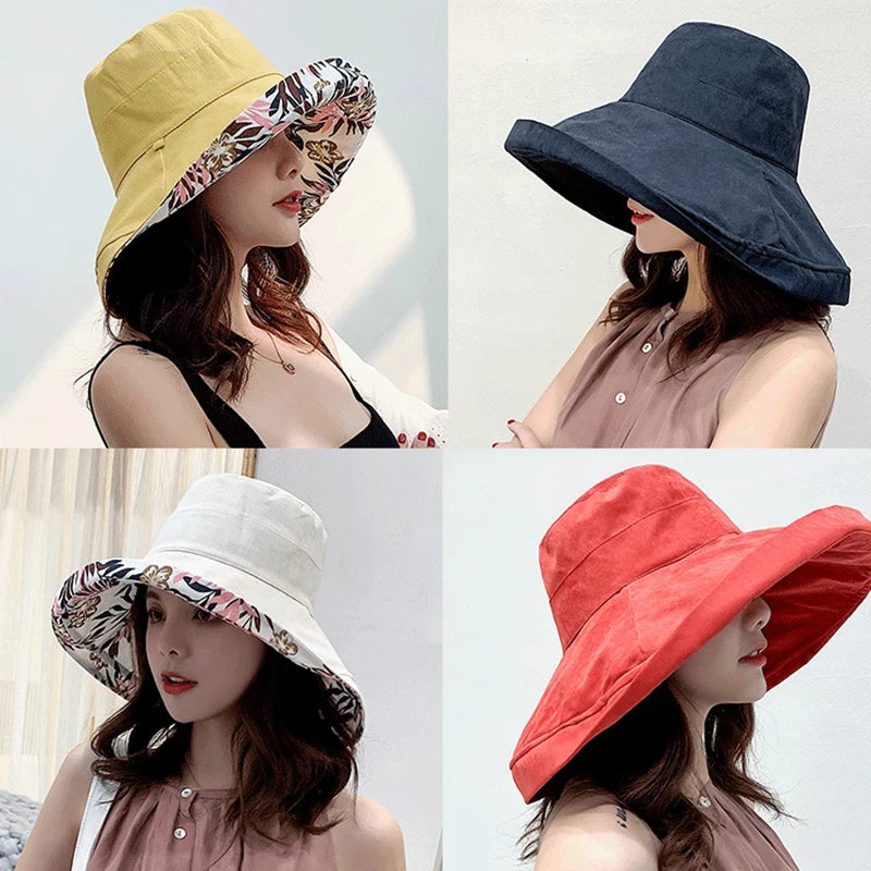 2025 Women's Hat Bucket hat Panamanian Women  Four Seasons Fisherman Hat Big Brim Hat Double-Sided Fisherman Hat Sun Visor Cap