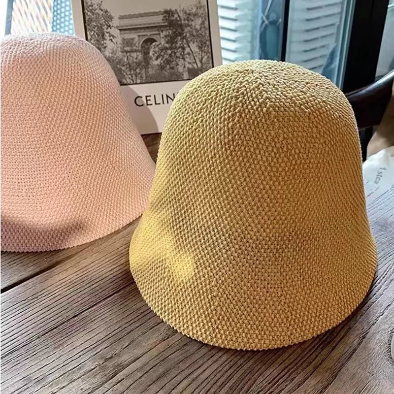 Versatile Bucket Hat for Women Summer Hat Weave Sun Hat Travel Cap Lady Cap Female Simple Fold Floppy Girls Beach Hat Panama