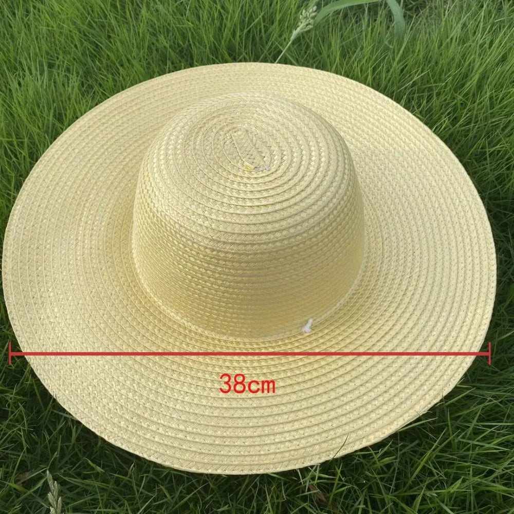 Simple Wide Brim Straw Hats Large With Windproof Rope UV Protection Cap Fishing Caps Farm