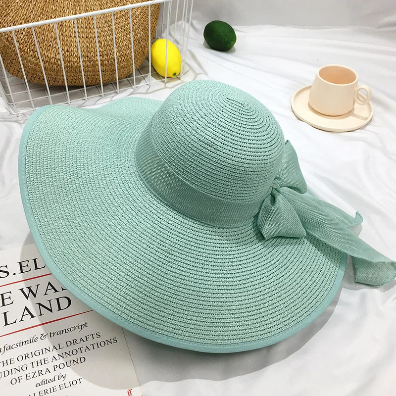 Women Summer Beach Travel Straw Hat Korean Seaside Big Hat Brim Sunblock Sunshade Holiday Foldable Fashion Big Cool Hat