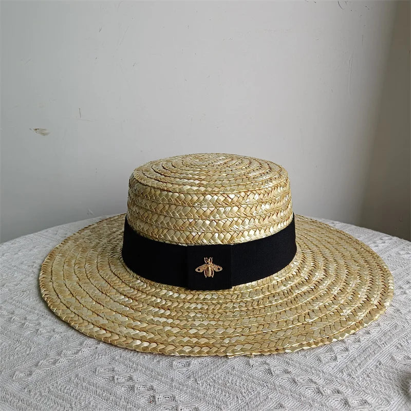 Ladies Sun Fedora Hats Hepburn hat Shiny Straw Hat European American Retro Gold Braided Female Sunshade Flat Sequins Hat