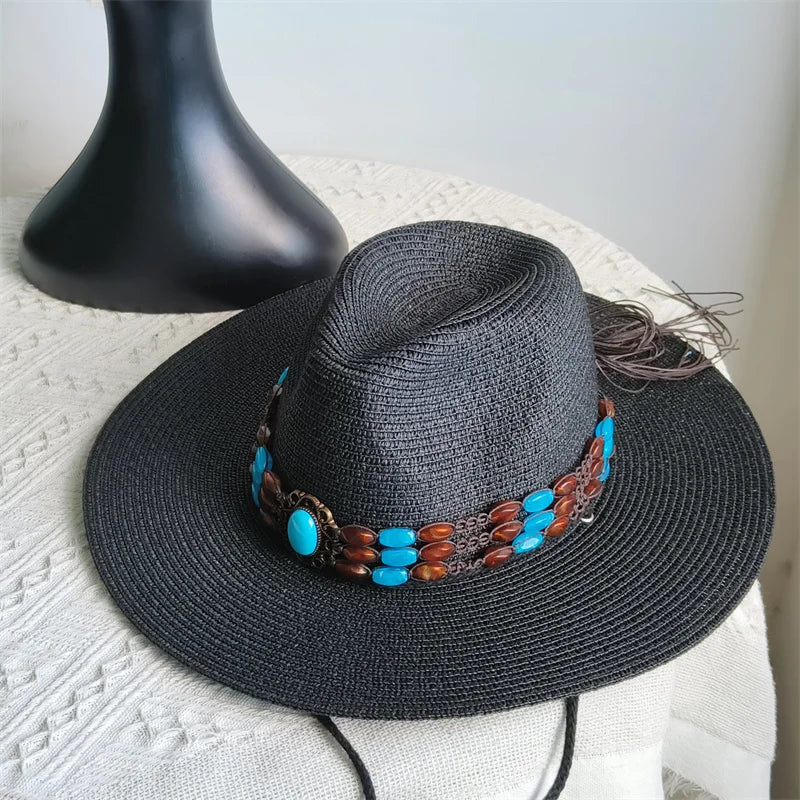 Packable 9 cm wide brim hat Summer Men Panama Hats Straw hat sun hat Women Jazz hat Breathable UV Protection party hat wholesale