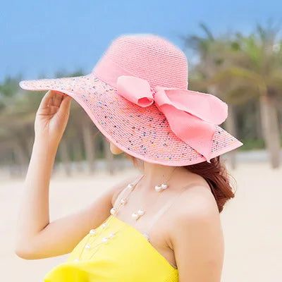 Women Summer Beach Travel Straw Hat Korean Seaside Big Hat Brim Sunblock Sunshade Holiday Foldable Fashion Big Cool Hat