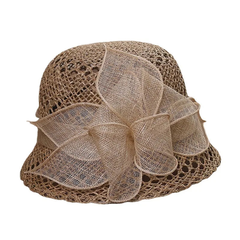 New Summer Vintage Elegant Straw Hat for Women - Lace Flower Decor, Hollow Breathable Sun Bucket Hat