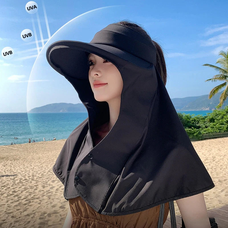 Summer Anti-UV Shawl Sun Hat Outdoor Hollow FWide Brim Sun Hat Breathable Neck Protection Hat for Beach Cycling Sunscreen Cap