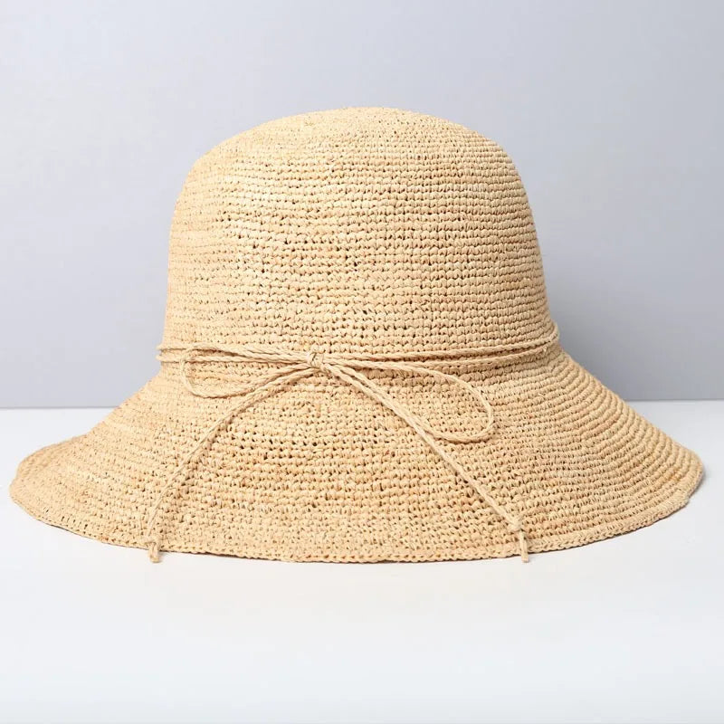 Designer Natural Raffia Sun Hats for Women Summer Vacation Fashion Beach Hat Lady Travel Sun Protection Breathable Fisherman Hat