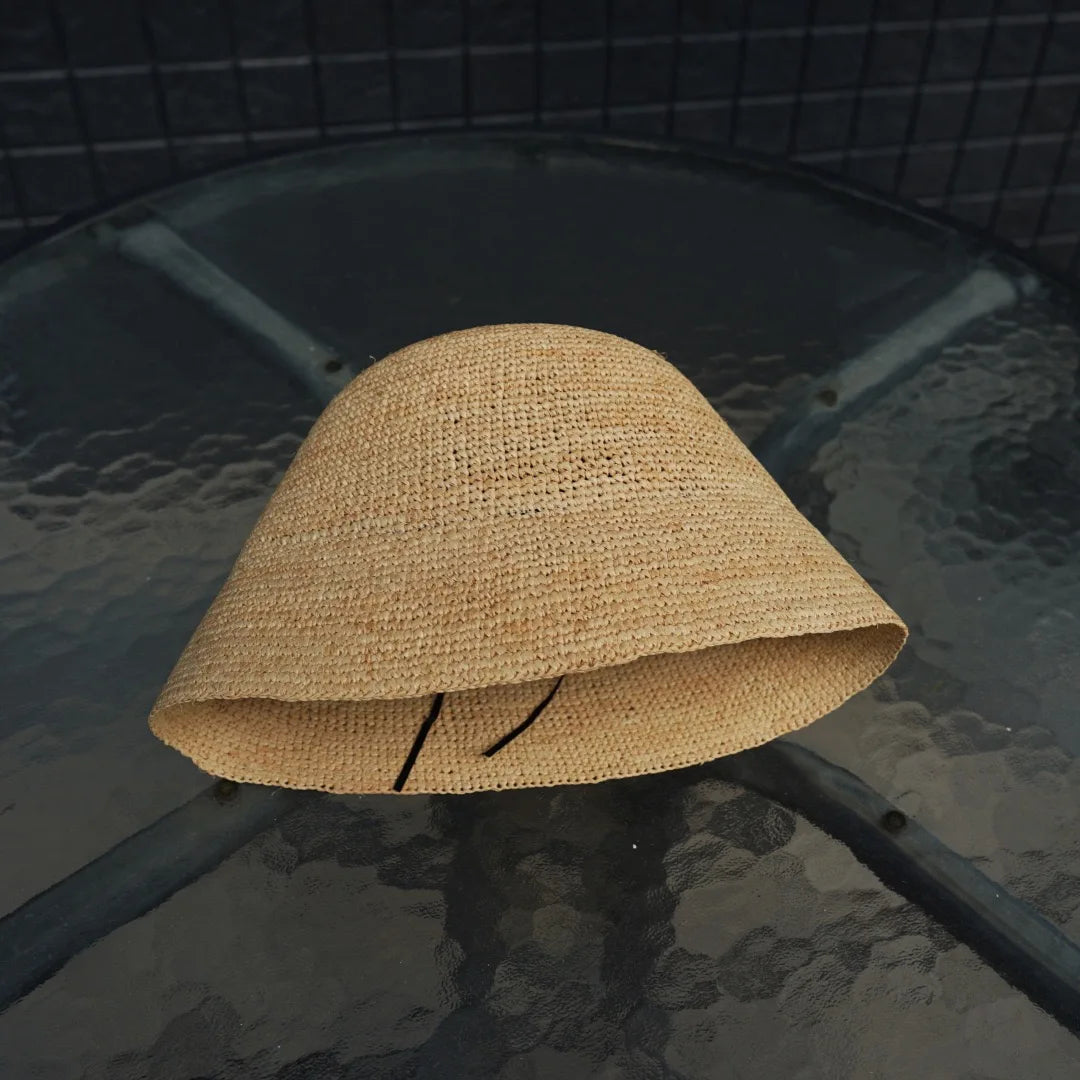 Fashion Raffia Fine Needle Luxury Bucket Hat For Women Summer Sun Shading Fisherman Hat Designer Wide Brim Basin Hat K Pop