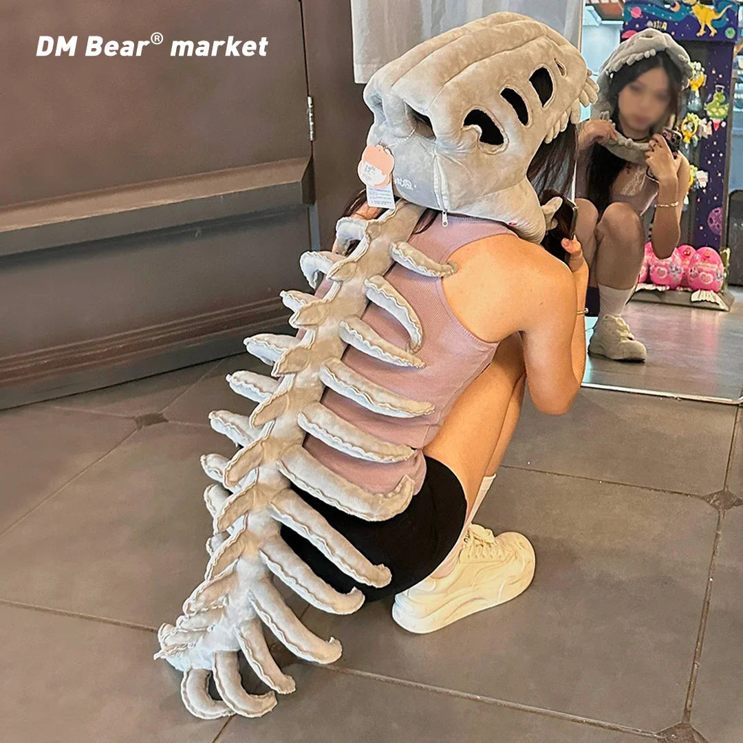Kawaii Dinosaur Bone Head Hat Halloween Costume Plush Skeleton Plushies Creative Costume Accessory Party Cosplay Funny Selfies