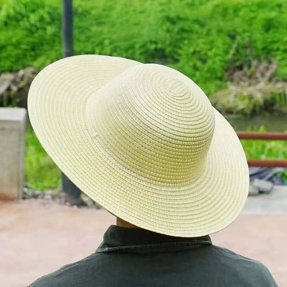Simple Wide Brim Straw Hats Large With Windproof Rope UV Protection Cap Fishing Caps Farm