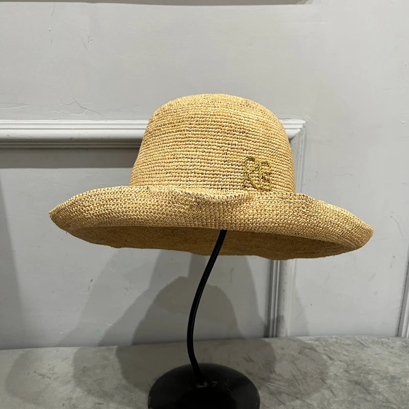 Raffi straw hat for women sunhat summer sun protection hat beach large brim foldable straw hat female