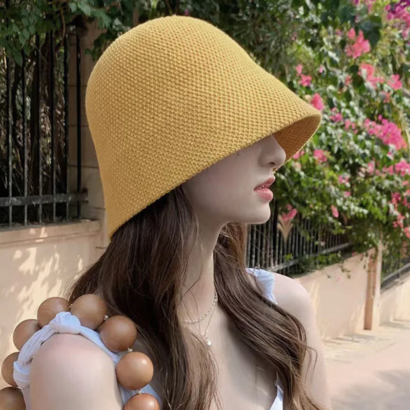 Versatile Bucket Hat for Women Summer Hat Weave Sun Hat Travel Cap Lady Cap Female Simple Fold Floppy Girls Beach Hat Panama
