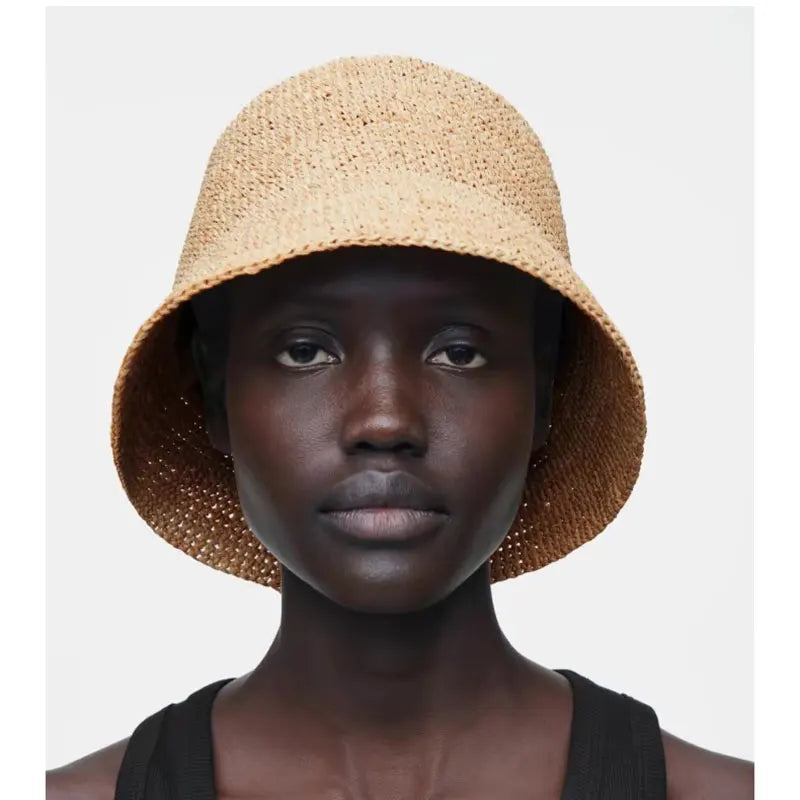 Fashion Raffia Fine Needle Luxury Bucket Hat For Women Summer Sun Shading Fisherman Hat Designer Wide Brim Basin Hat K Pop
