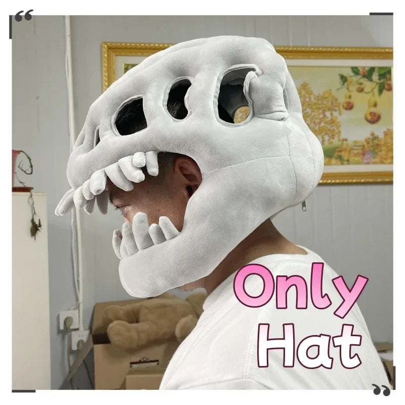 Kawaii Dinosaur Bone Head Hat Halloween Costume Plush Skeleton Plushies Creative Costume Accessory Party Cosplay Funny Selfies