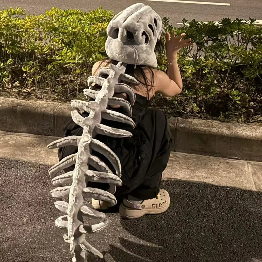 Kawaii Dinosaur Bone Head Hat Halloween Costume Plush Skeleton Plushies Creative Costume Accessory Party Cosplay Funny Selfies