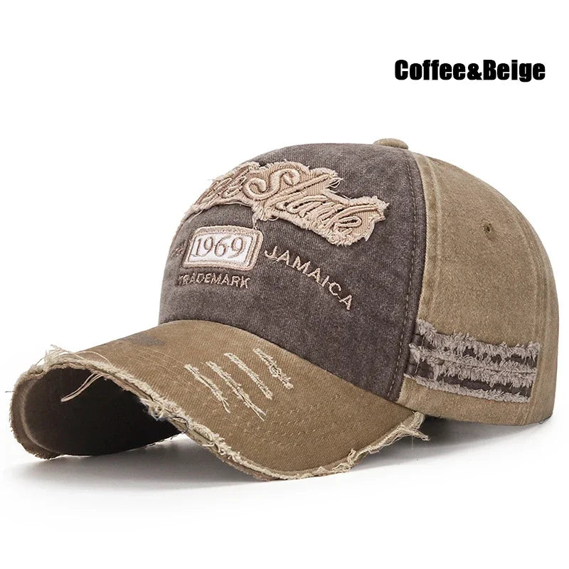Scratched Brushed Patch Letter Embroidery Distressed Adjustable Cotton Hard Top Baseball Cap Sun Hat Trucker Caps Dad Hats