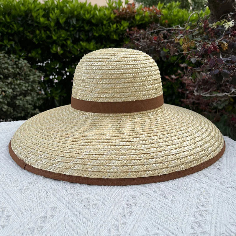 Ladies Sun Fedora Hats Hepburn hat Shiny Straw Hat European American Retro Gold Braided Female Sunshade Flat Sequins Hat
