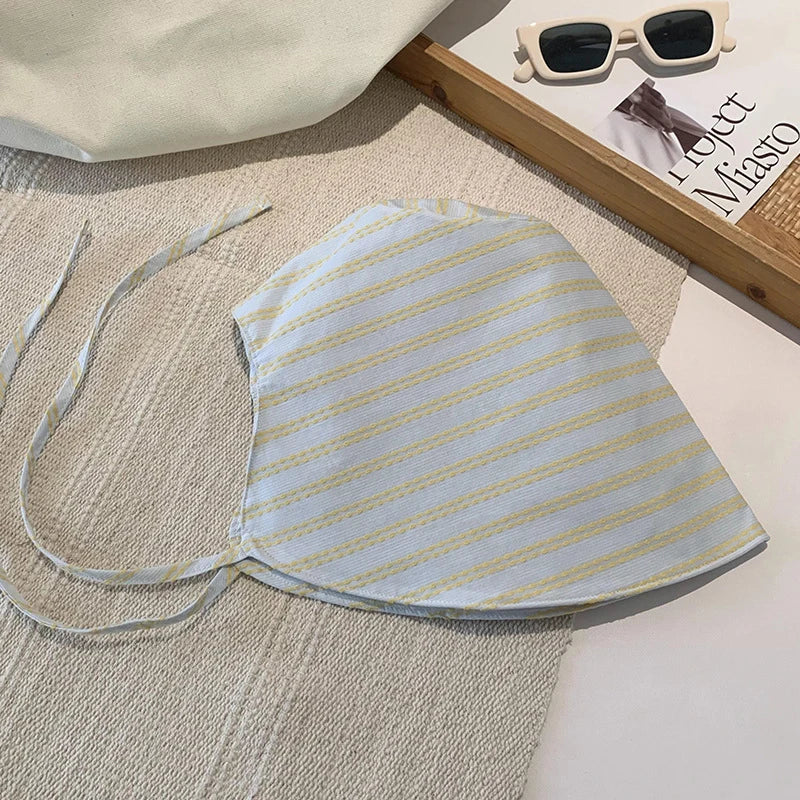 1Pcs Large Brim Foldable Bucket Hats With String For Women Korean Striped Female Panama Bob Outdoor Mountaineering Hat