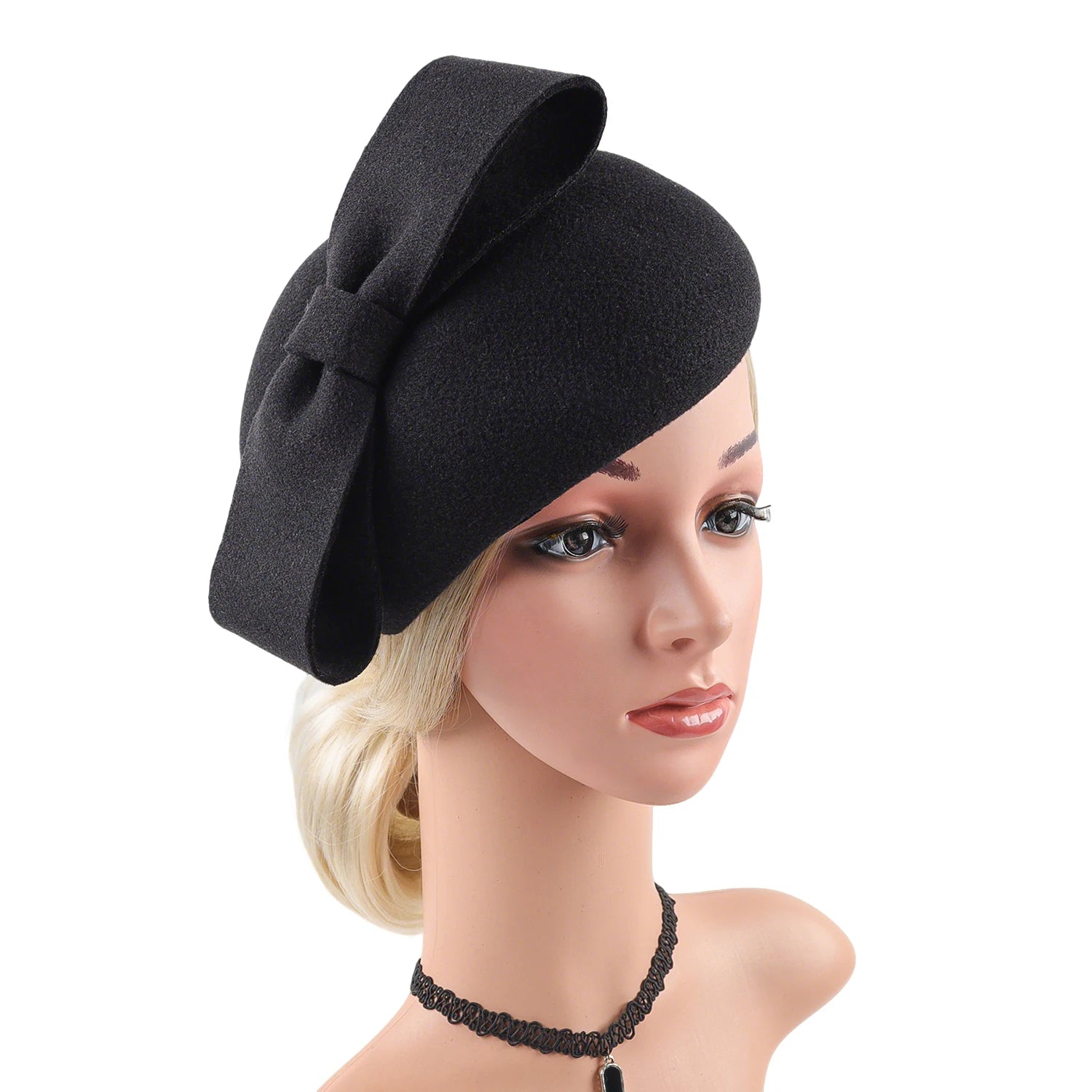 Women's British Retro Floral Wool Beret Fashion Accessory Trendy Banquet Hat Flight Attendant Style
