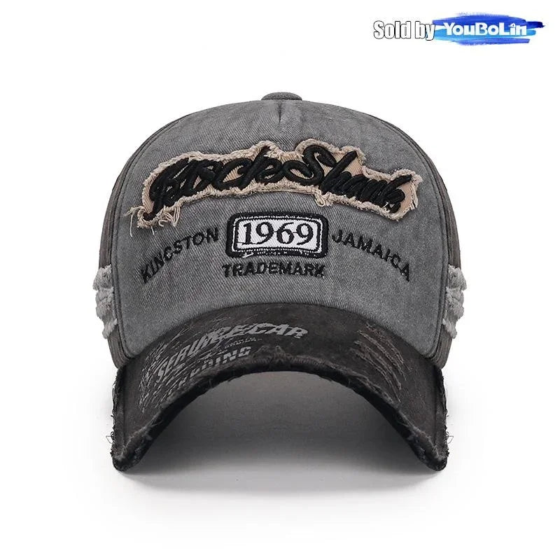 Scratched Brushed Patch Letter Embroidery Distressed Adjustable Cotton Hard Top Baseball Cap Sun Hat Trucker Caps Dad Hats