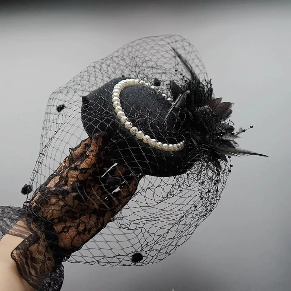New Elegant Bridal Headwear Pearl Flower Mesh Wedding Veil Hat Temperament Vintage Pillbox Hats For Women