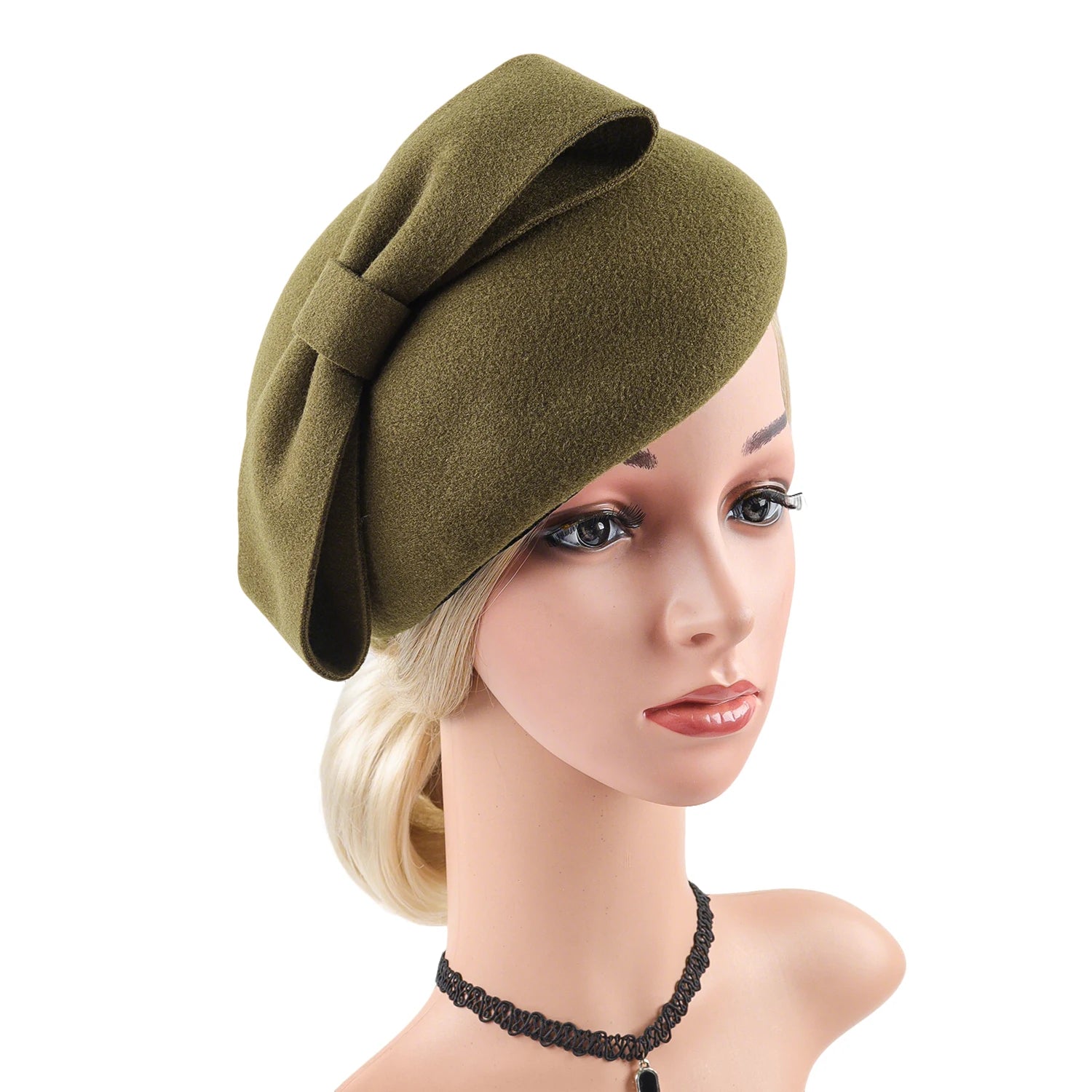 Women's British Retro Floral Wool Beret Fashion Accessory Trendy Banquet Hat Flight Attendant Style