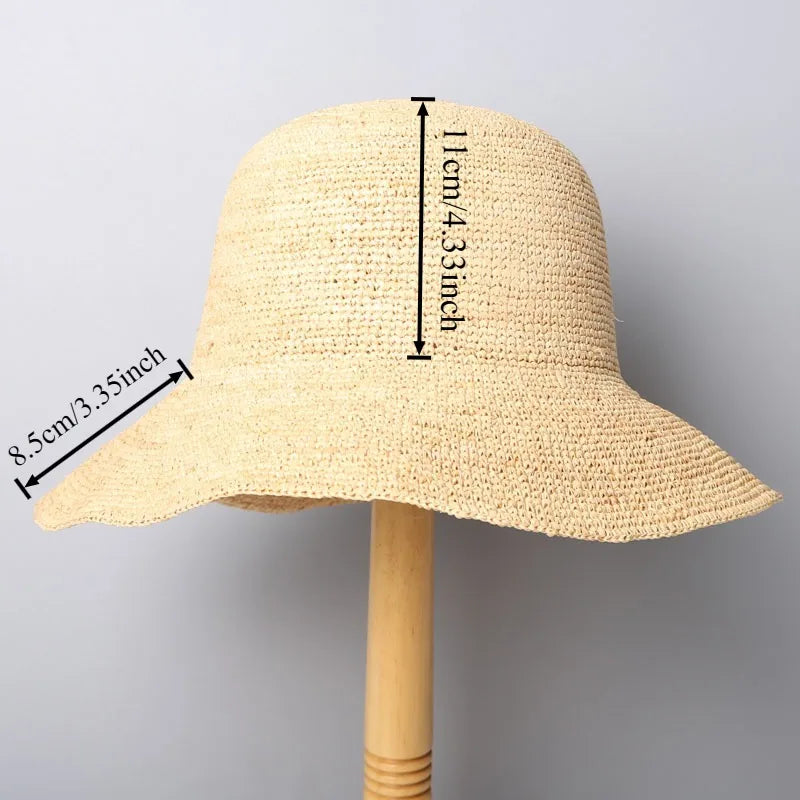 Designer Natural Raffia Sun Hats for Women Summer Vacation Fashion Beach Hat Lady Travel Sun Protection Breathable Fisherman Hat