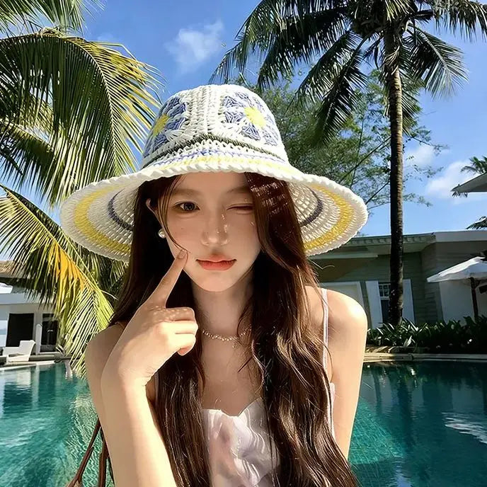 Summer Dopamine-inspired Ethnic-style Sun Hat Women Fashionable Boater Hat with Wide Brim for Outings