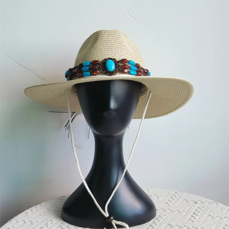 Packable 9 cm wide brim hat Summer Men Panama Hats Straw hat sun hat Women Jazz hat Breathable UV Protection party hat wholesale