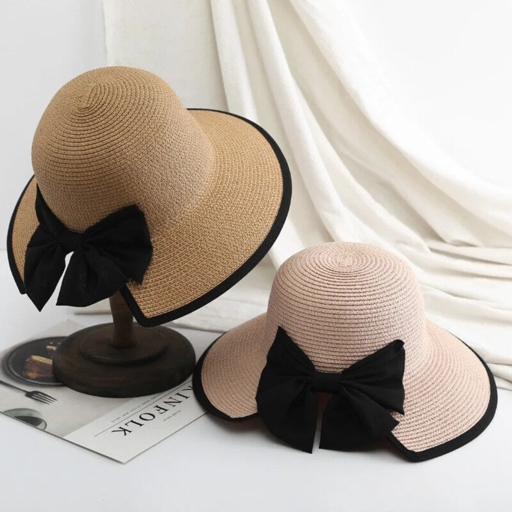 Elegant Womens Straw Hat Lady Beach Hat Summer Sun Floppy Wide Brim Foldable Bucket Cap Sunscreen Hat For Outdoor Camping Hiking