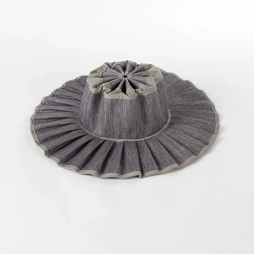 Y2K Parent-Child Summer Reversible Pleated Sun Hats for Women Casual Straw Hat Outdoor Beach Shade Straps Lady Gorras Para Mujer