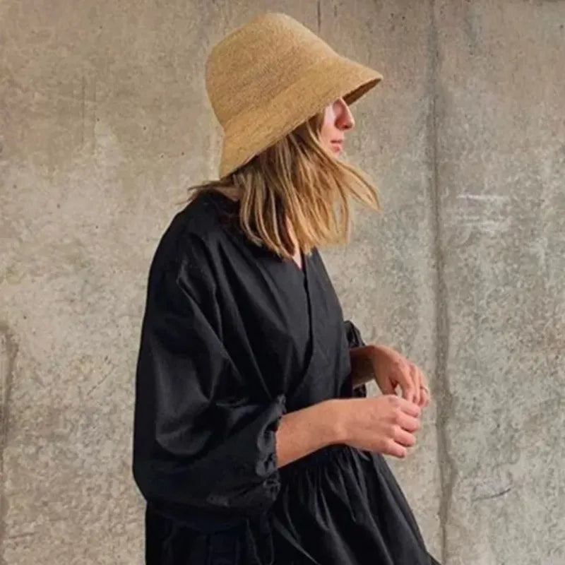 Designer Natural Raffia Sun Hats for Women Summer Vacation Fashion Beach Hat Lady Travel Sun Protection Breathable Fisherman Hat