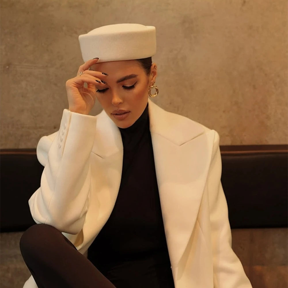 Vintage Hard Top Flat Fedoras Hats Women 100% Wool Felt Berets Hat Wedding Cocktail Party Medicine Box Hat Charming Pillbox Cap