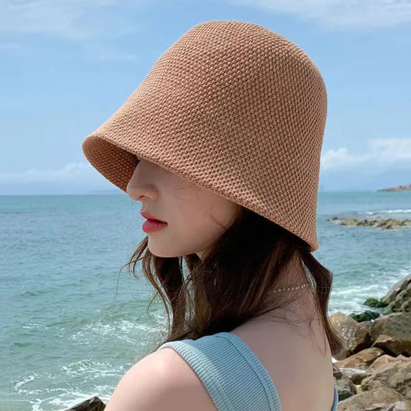 Versatile Bucket Hat for Women Summer Hat Weave Sun Hat Travel Cap Lady Cap Female Simple Fold Floppy Girls Beach Hat Panama