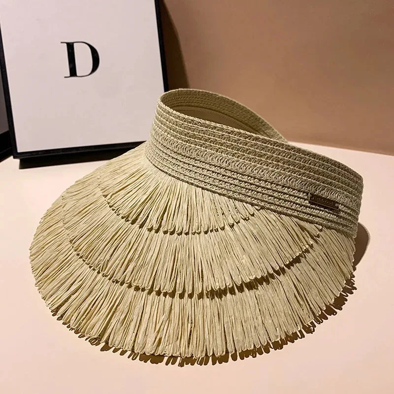 Designer Fashion brand Sun fringe straw hat Women's summer empty top Sun hat Outdoor Parma UV protection beach sun hat