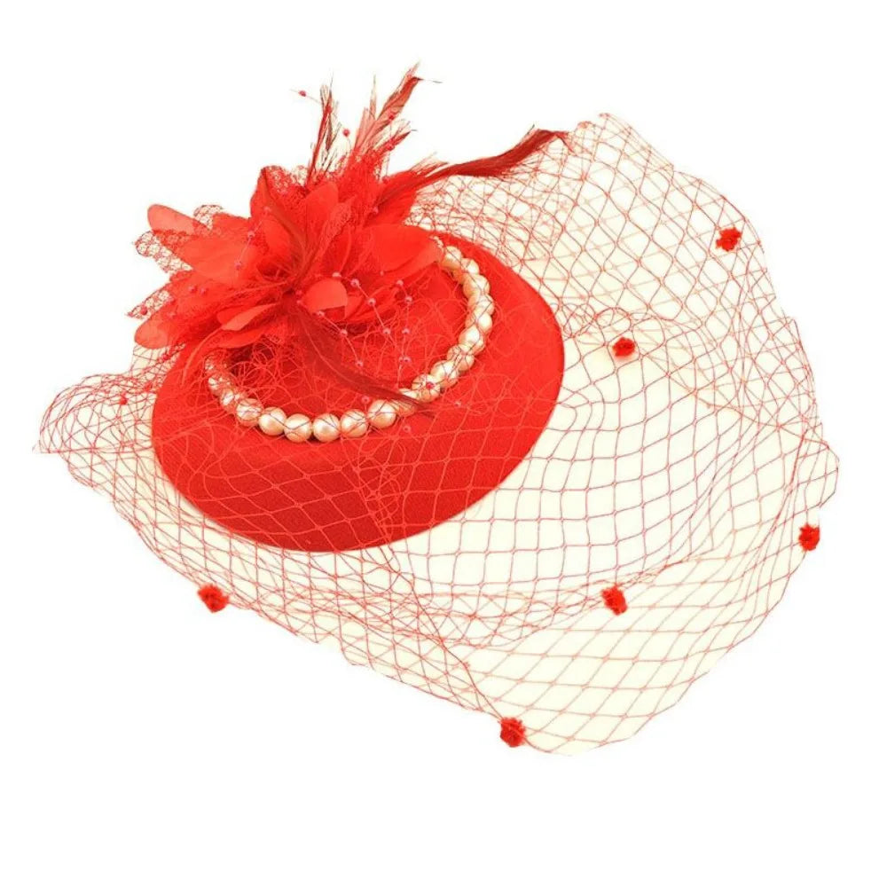 New Elegant Bridal Headwear Pearl Flower Mesh Wedding Veil Hat Temperament Vintage Pillbox Hats For Women
