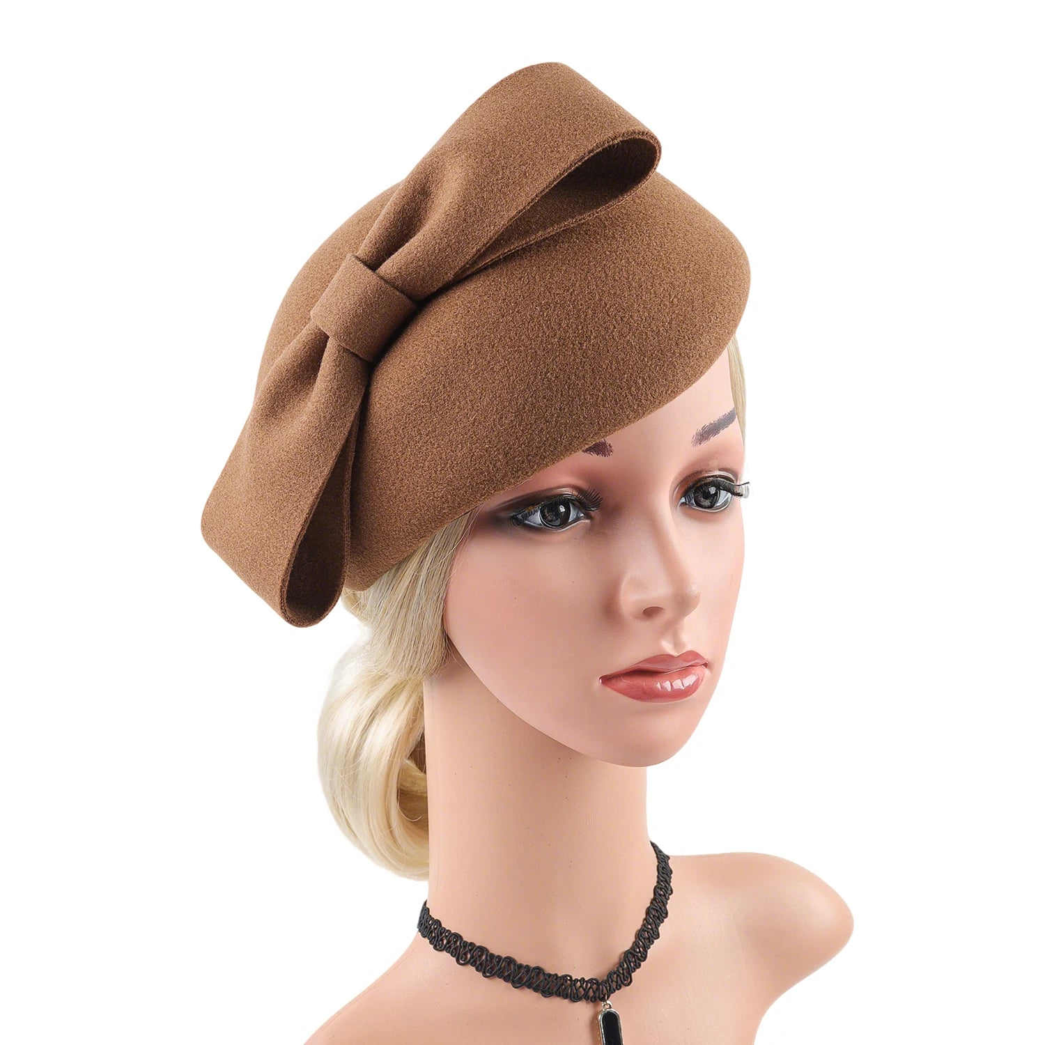 Women's British Retro Floral Wool Beret Fashion Accessory Trendy Banquet Hat Flight Attendant Style