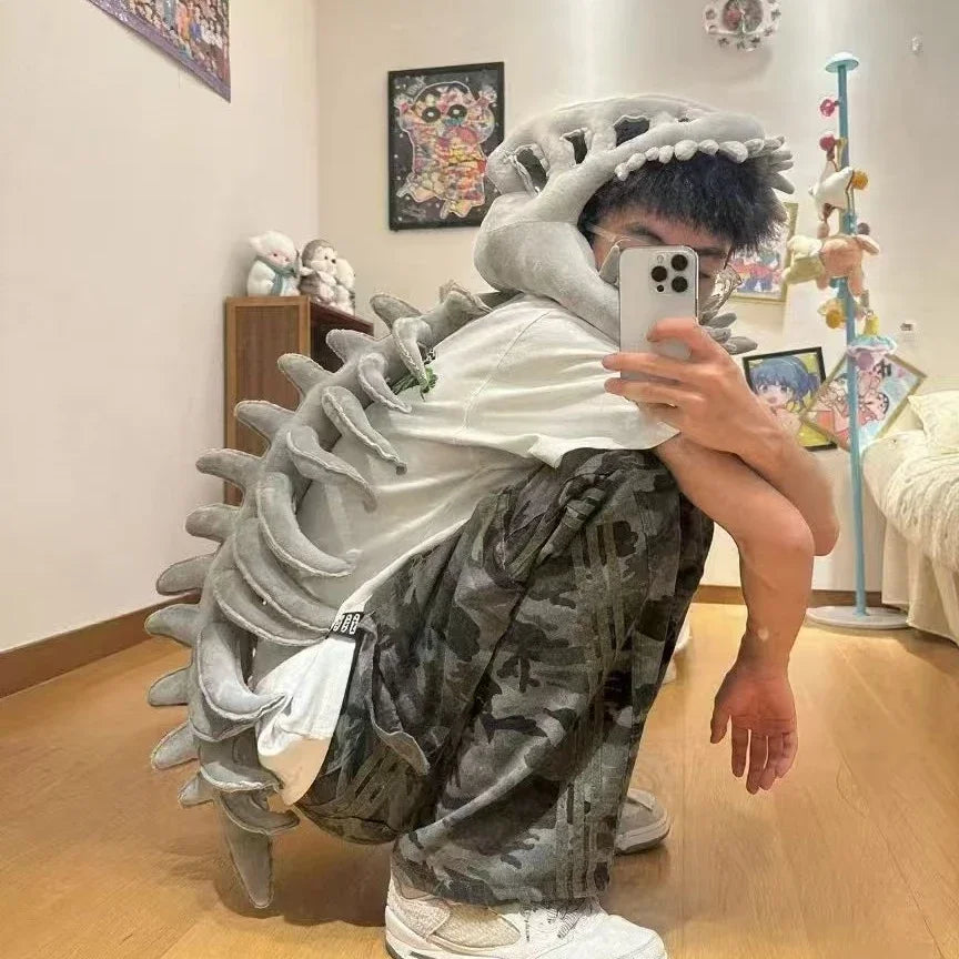 Kawaii Dinosaur Bone Head Hat Halloween Costume Plush Skeleton Plushies Creative Costume Accessory Party Cosplay Funny Selfies