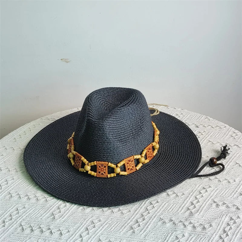 Packable 9 cm wide brim hat Summer Men Panama Hats Straw hat sun hat Women Jazz hat Breathable UV Protection party hat wholesale