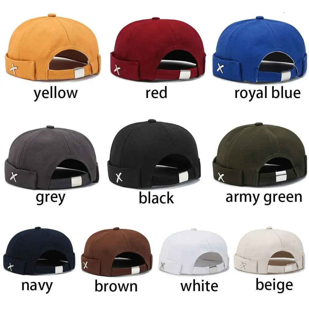Outdoor Washed Style Brimless Docker Cap Cotton Adjustable Vintage Dome Hat Solid Color Melon Beanie Cap Winter