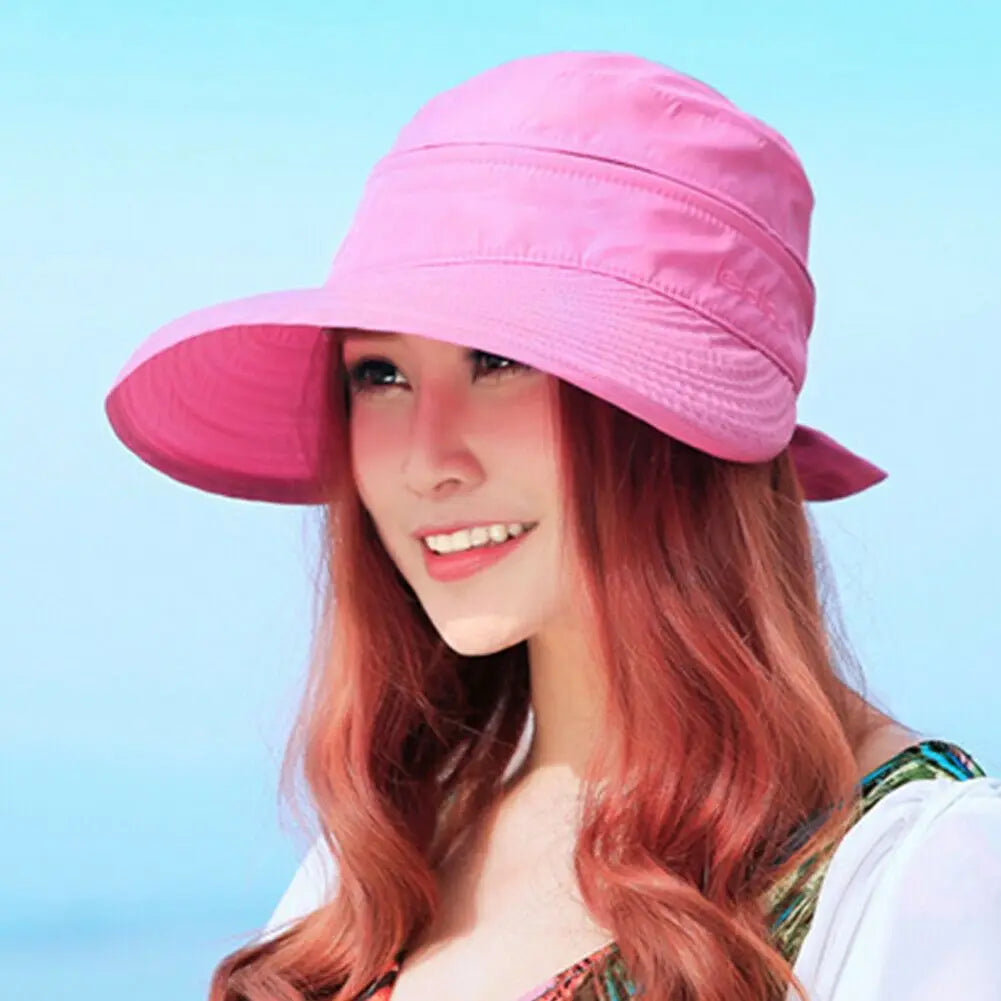 Women Ladies Sun Hat Summer Wide Brim Foldable Visor Outdoor Cap Anti-UV Beach Sun Hats
