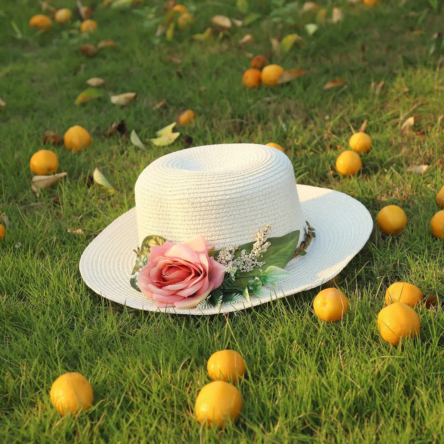 flower hat sunscreen women's flat hat beach hat Barrel cap sun hat spring summer outdoor breathable sunshade straw hat wholesale